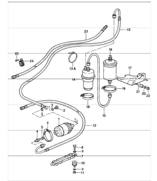 Diagram 201-10 Porsche 996 C2 3.4L 1997-08/01 Système de carburant, système d'échappement