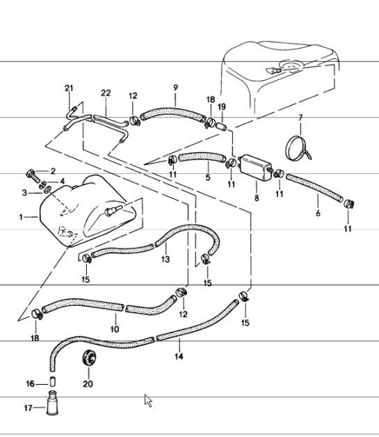 Diagram 201-15 Porsche 991 (911) MK2 (2016-2018) Brandstofsysteem, uitlaatsysteem