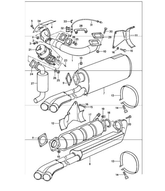 Diagram 202-15 Porsche 997 TURBO 2007>> Kraftstoffsystem, Abgassystem