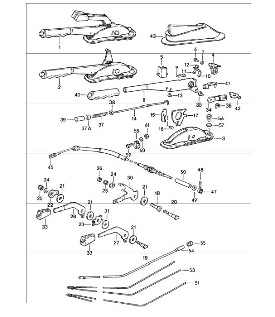 parking-brake lever, actuating lever for heating 911 1984-86