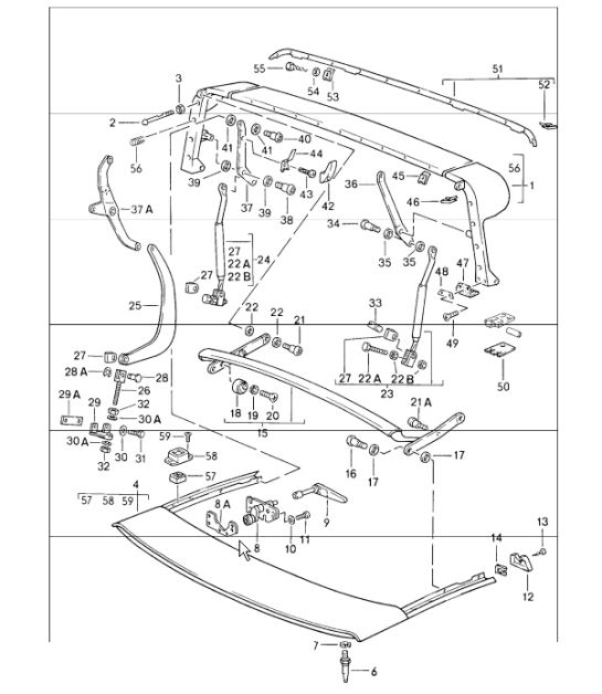 main folding top bow, roof frame, single parts 911 1984-86