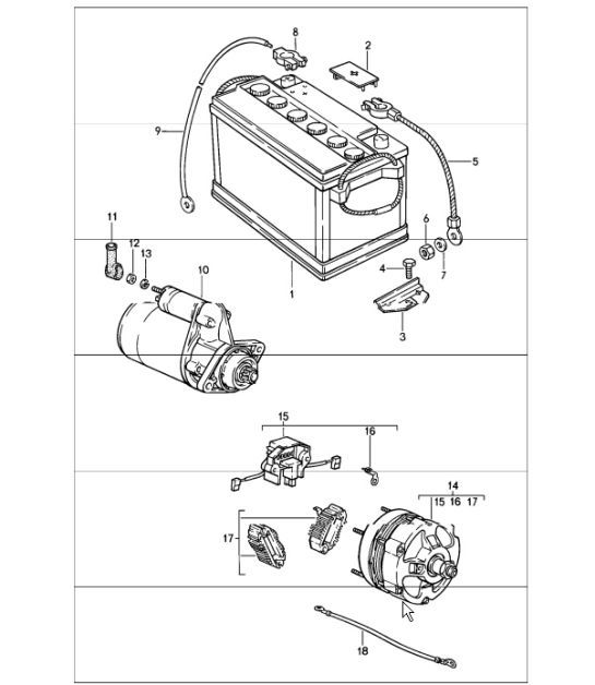 battery, starter, generator 911 1984-86