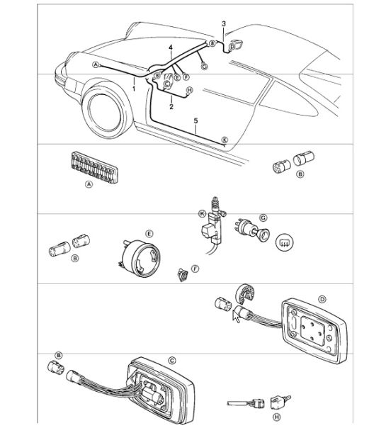wiring harnesses: door mirror, electrically adjustable, central locking system 911 1984-86