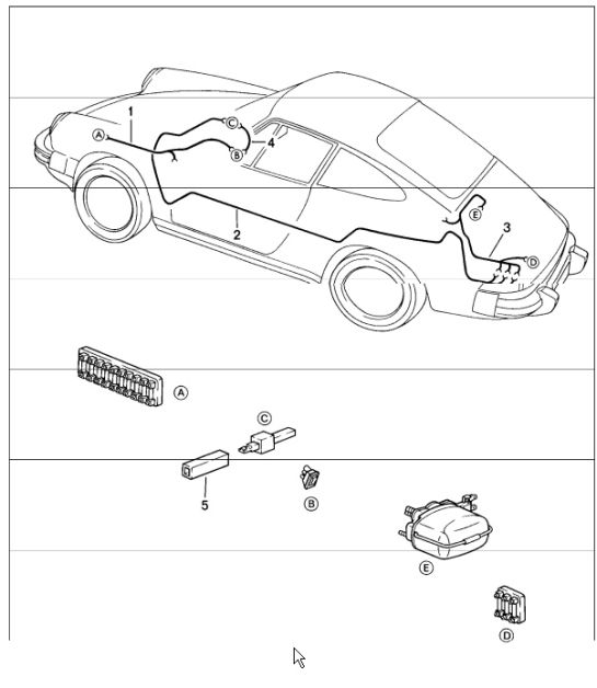 wiring harnesses: rear window wiper 911 1984-86
