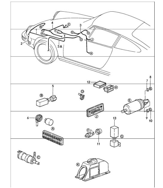 wiring harnesses: headlight washer system, indicator lights, fuel pump 911 1984-86