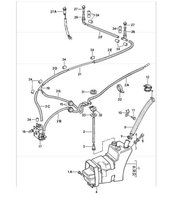 windscreen washer system 911 1984-86