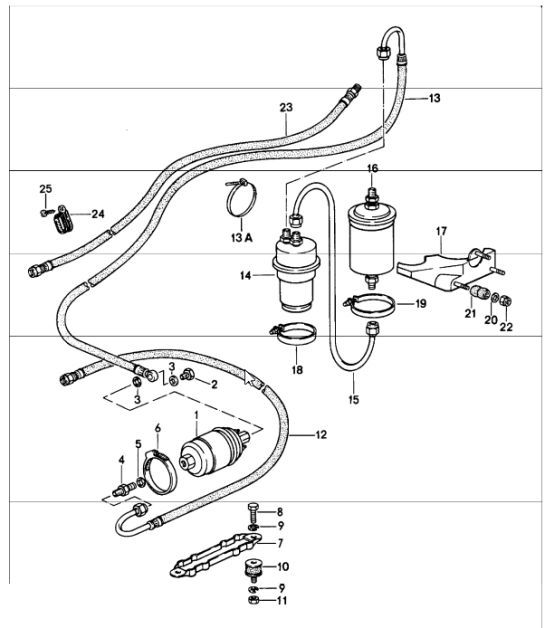 Diagram 201-10 Porsche 964 (911) TURBO 3.6L 1991-93 Fuel System, Exhaust System