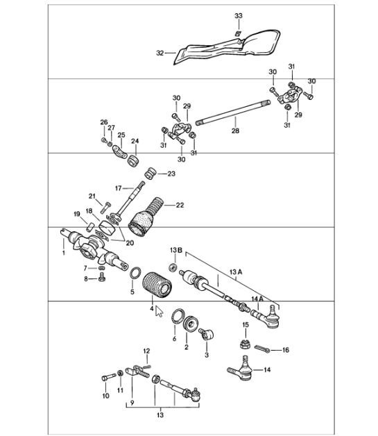 Diagram 403-00 Porsche Boxster 986/987/981 (1997-2016) Vooras, besturing 