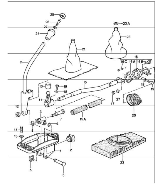 Diagram 701-01 Porsche Cayman 718C (982C) 2017>> Hand Lever System, Pedal Cluster 