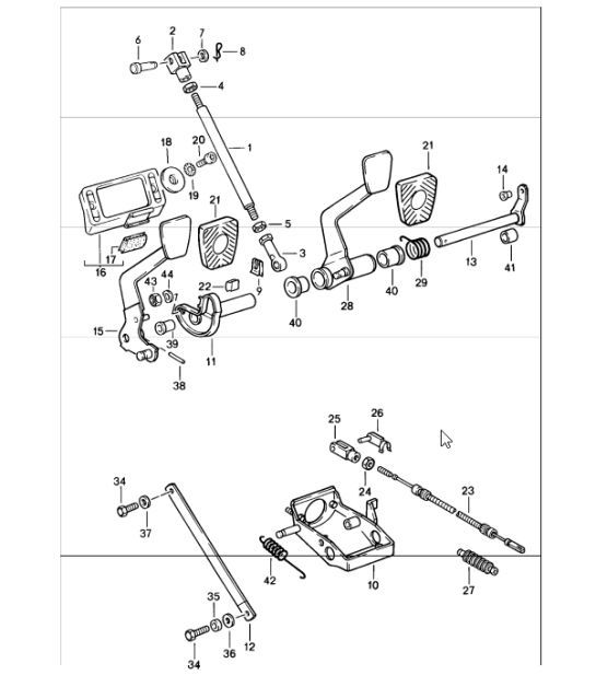 Diagram 702-05 Porsche 997GT2 2007>> Sistema de palanca manual, conjunto de pedales 