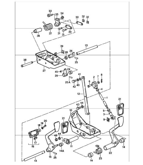 Diagram 702-07 Porsche Boxster 981 2.7L 2012-16 Système de levier manuel, groupe de pédales 