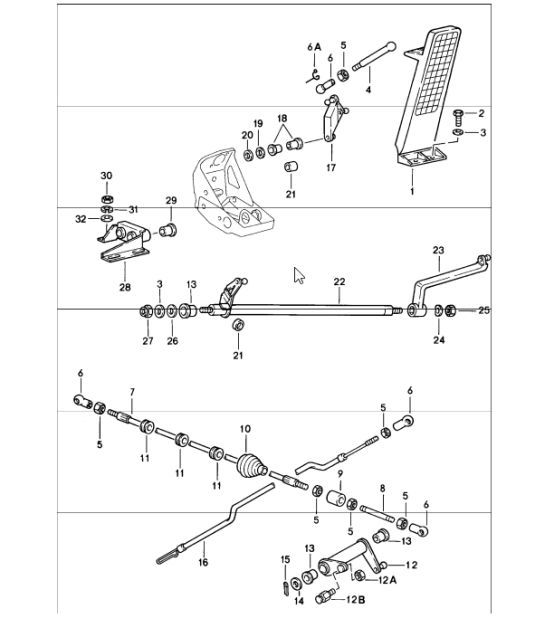 Diagram 702-10 Porsche Macan (95B) MK1 (2014-2018) Hand Lever System, Pedal Cluster 
