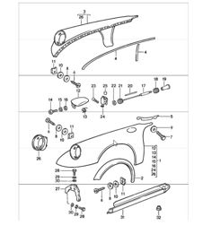 wing with sheet metal cup for tank 911 1978-89 valid up to: F >>91KS1 00958 COUPE, F >>91KS1 40341 TARGA, <F >>91KS1 50414 CABRIO, F >>93KS0 00184 COUPE, F >>93KS0 10067 TARGA, F >>93KS0 20083 CABRIO