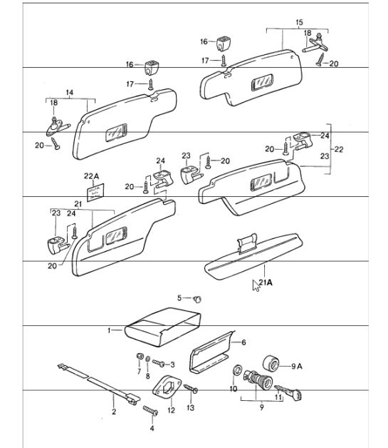 glove compartment, sun visors 911 1987-89
