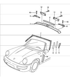 windscreen frame accessories 911 TARGA / CABRIO 1987-89