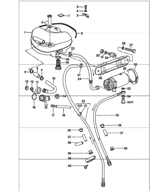 Diagram 201-00 Porsche 993 (911) C4 1994-97 Système de carburant, système d'échappement