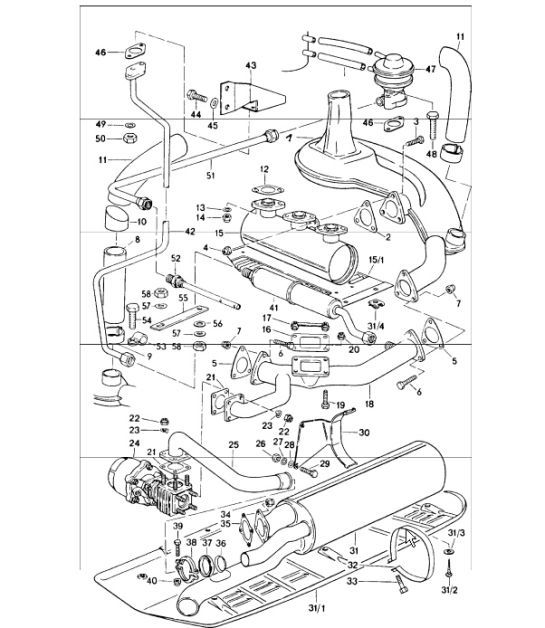 Diagram 202-10 Porsche Boxster 981 2.7L 2012-16 Sistema de combustible, sistema de escape