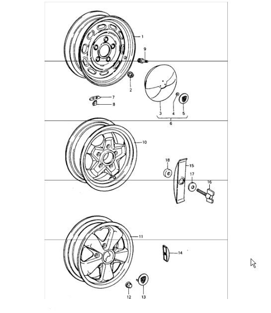 Diagram 601-00 Porsche 997 Carrera 2 3.6L 2005>> Räder, Bremsen