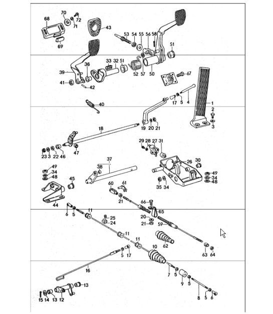 Diagram 702-05 Porsche Boxster 718 (982) 2017>> Hand Lever System, Pedal Cluster 