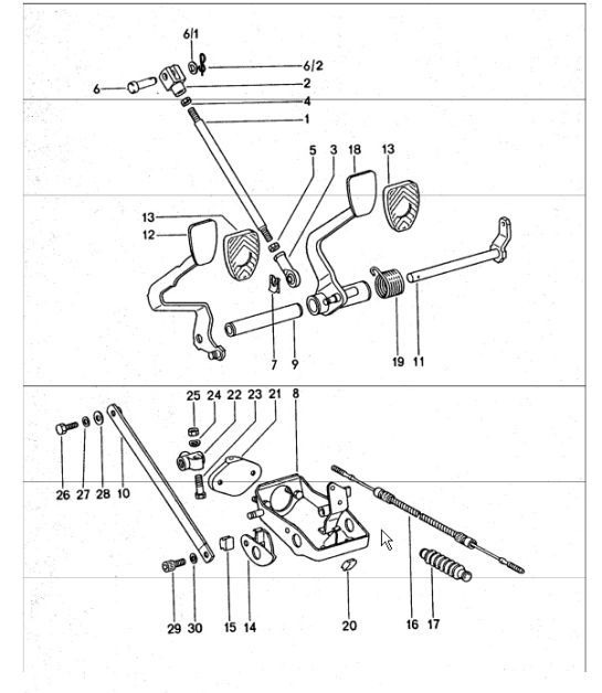 Diagram 702-10 Porsche Boxster 986 2.7L 2003-04 Hand Lever System, Pedal Cluster 