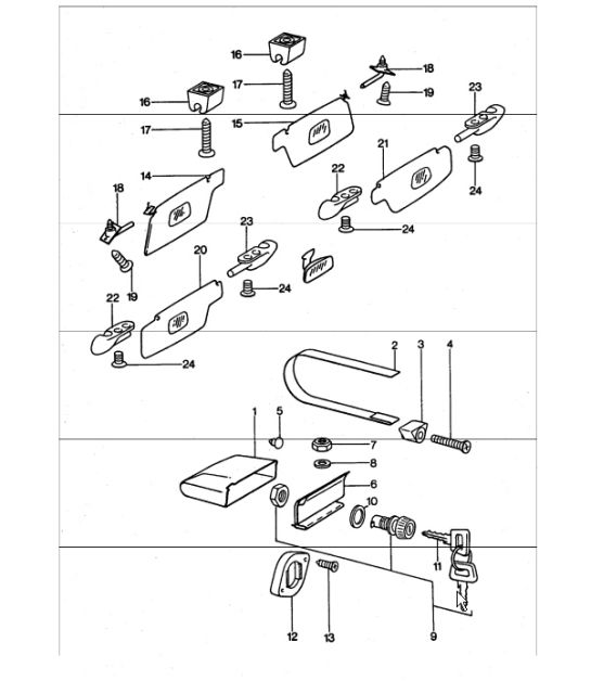 glove compartment, sun visor 911 TURBO 1975-77