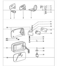 interior mirror, door mirror 911 TURBO 1975-77