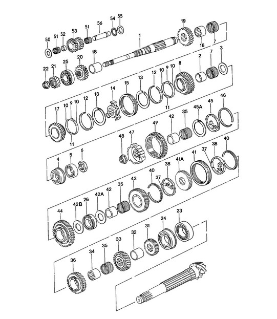 Gears and shafts /  5-speed Transmission / Gear wheel sets  (Model: ' J.. ', VA) 924 1976-79
