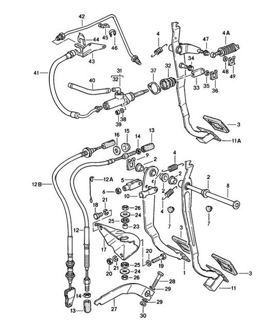 Diagram 702-000 Porsche Macan (95B) MK1 (2014-2018) Hand Lever System, Pedal Cluster 