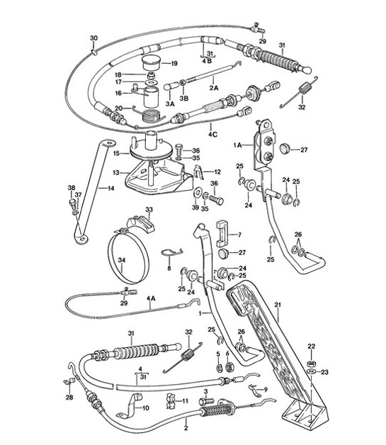 Diagram 702-015 Porsche Macan (95B) MK1 (2014-2018) Hand Lever System, Pedal Cluster 