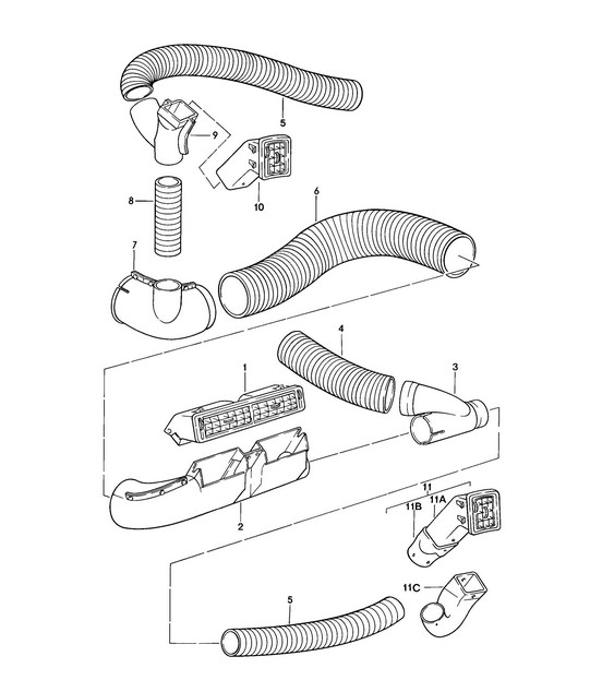 Air vent / Air hose / Right-hand drive - M573 Air conditioner - 924 1976-79