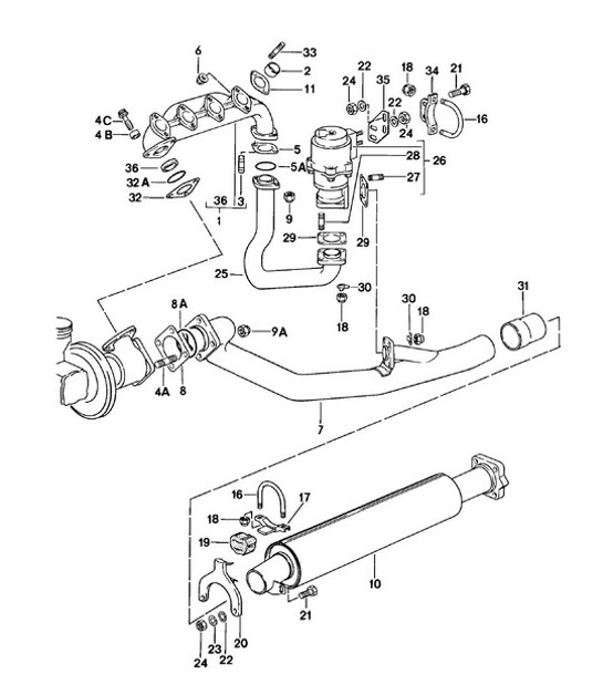 Diagram 202-005 Porsche Cayenne 9PA (955) 2003-2006 Fuel System, Exhaust System