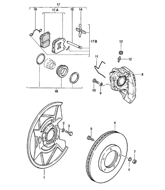 Disc brake / Front axle 924 (M741) Turbo / GT 1980 -1985