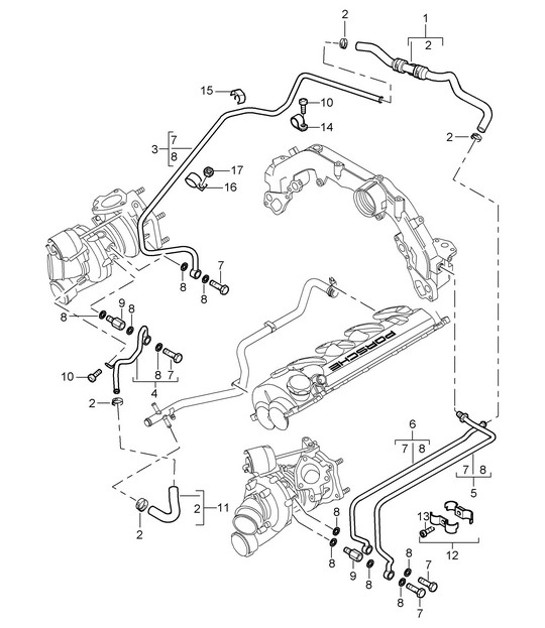 Diagram 202-20 Porsche 卡宴 Turbo V8 4.8L 汽油 500HP 燃油系统、排气系统