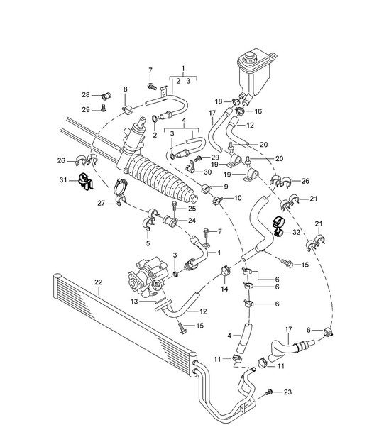 Power steering / Lines / Oil cooler Cayenne 9PA (955) 2003-06