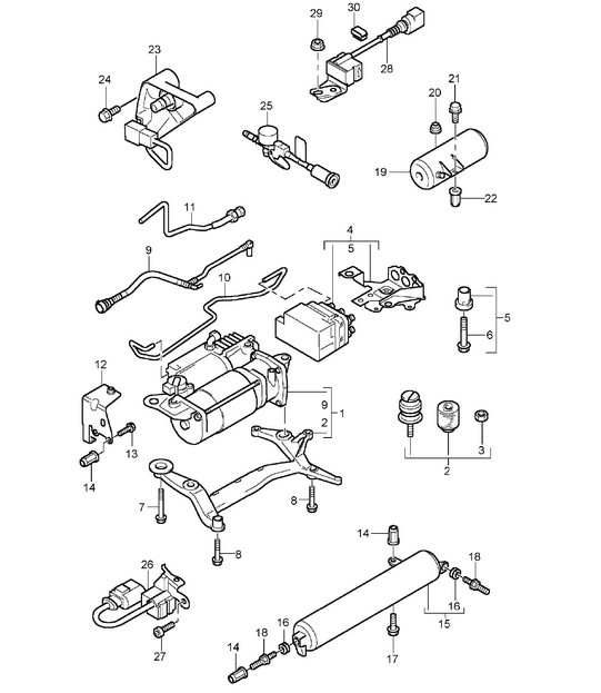Level adjustment / Compressor / Pressure accumulator / Acceleration sensor (PR:1BK, PASM) Cayenne 9PA (955) 2003-06