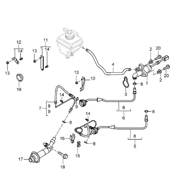 Diagram 702-08 Porsche Boxster 986 2.7L 2003-04 Hand Lever System, Pedal Cluster 