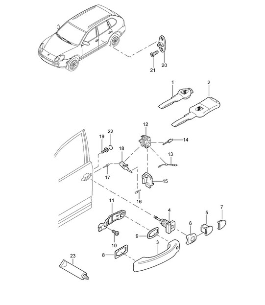 Door handle, exterior / Door lock - Front - Cayenne 9PA (955) 2003-06