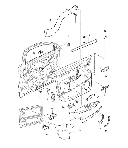 Door trim panel with Insulation - Front - Cayenne 9PA (955) 2003-06