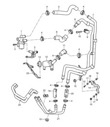 Heating with Auxiliary air conditioner and Auxiliary heater / Feed line / Return line / Valve Until / Engine (PR:7VE,7VL,9AH) Cayenne 9PA (955) 2003-06