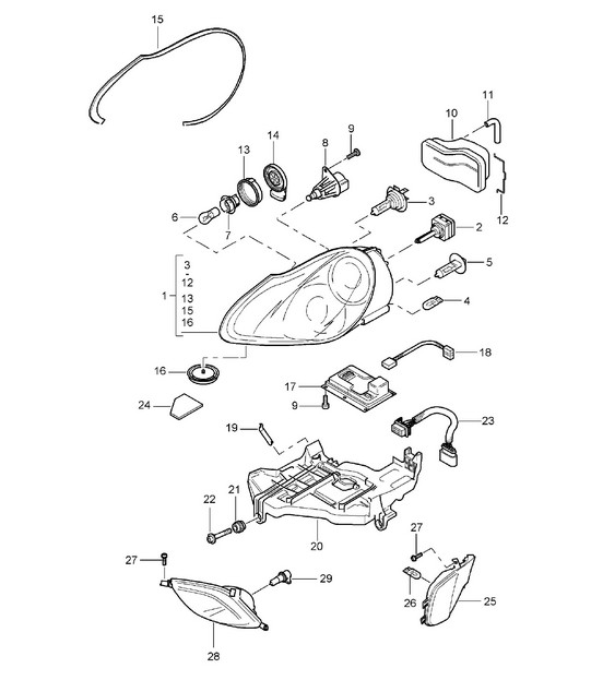 Headlamp / Direction indicator light / Fog headlamp (PR:8BC,8BZ,8JD) Cayenne 9PA (955) 2003-06