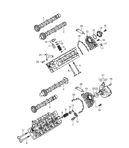 Camshaft / Valves / Vacuum pump (Model: 059D) Cayenne 3.0L Diesel 2007-10