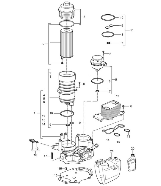 Oil filter / Console / Oil cooler (Model: 059D) Cayenne 9PA1 (957) 3.0L Diesel 2007-10