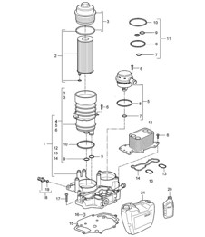 Oil filter / Console / Oil cooler (Model: 059D) Cayenne 9PA1 (957) 3.0L Diesel 2007-10