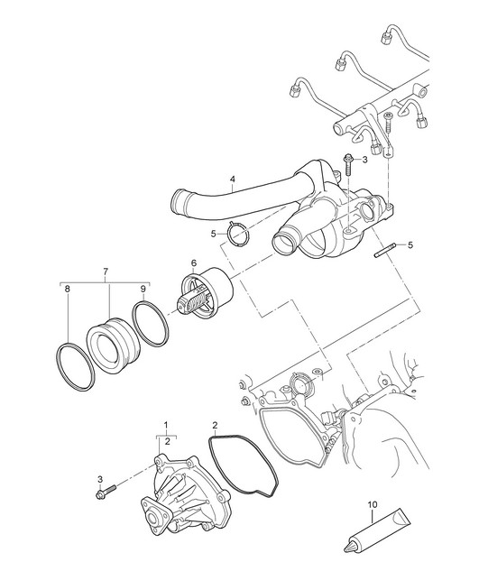 Coolant pump / Thermostat housing (Model: 4801,4851) Cayenne 9PA1 (957) 4.8L 2007-10