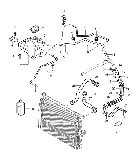 Coolant cooling system / Coolant expansion tank (PR:D5V,D5Z) Cayenne 9PA1 (957) 4.8L  2007-10