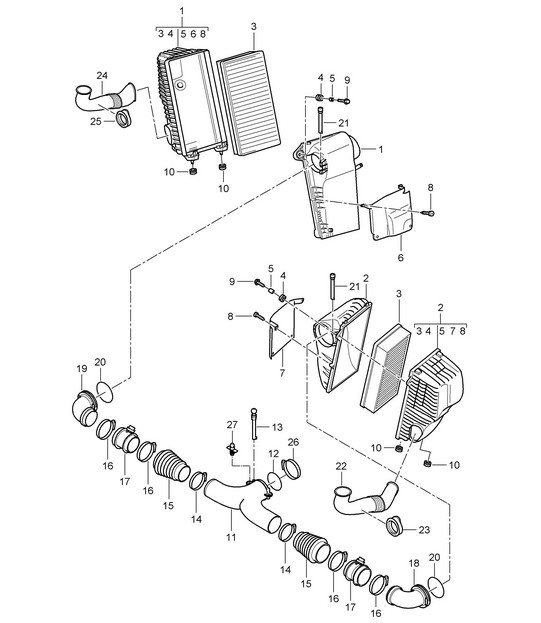Air cleaner system (PR:D5V) Cayenne 9PA1 (957) 4.8L 2007-10