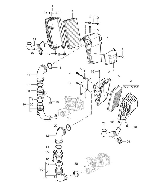 Air cleaner system (PR:D5Z) Cayenne 9PA1 (957) 4.8L Turbo 2007-10