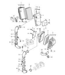 Sistema filtro aria (PR:D5Z) Cayenne 9PA1 (957) 4.8L Turbo 2007-10