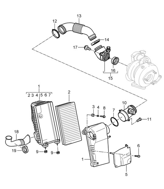 Air cleaner system / Simple (PR:D50) Cayenne 9PA1 (957) 3.0L Diesel 2007-10
