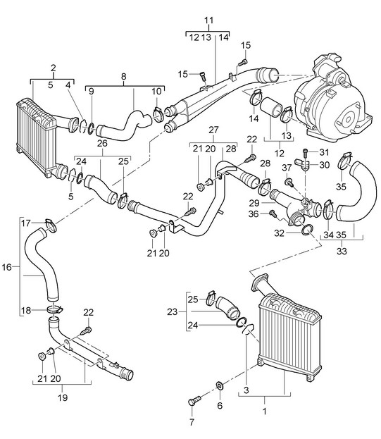 Charge air cooler / Pressure pipe (Model: PR:D50) Cayenne 9PA1 (957) 3.0L Diesel 2007-10